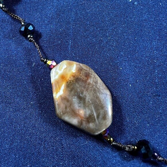 Vintage Premier Design Brown Stone Station Necklace 18" To 21" Adjustable Length - Picture 2 of 4